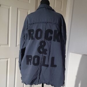 Elan Charcoal Gray Military-Style Jacket with 'ROCK & ROLL' Back Graphic